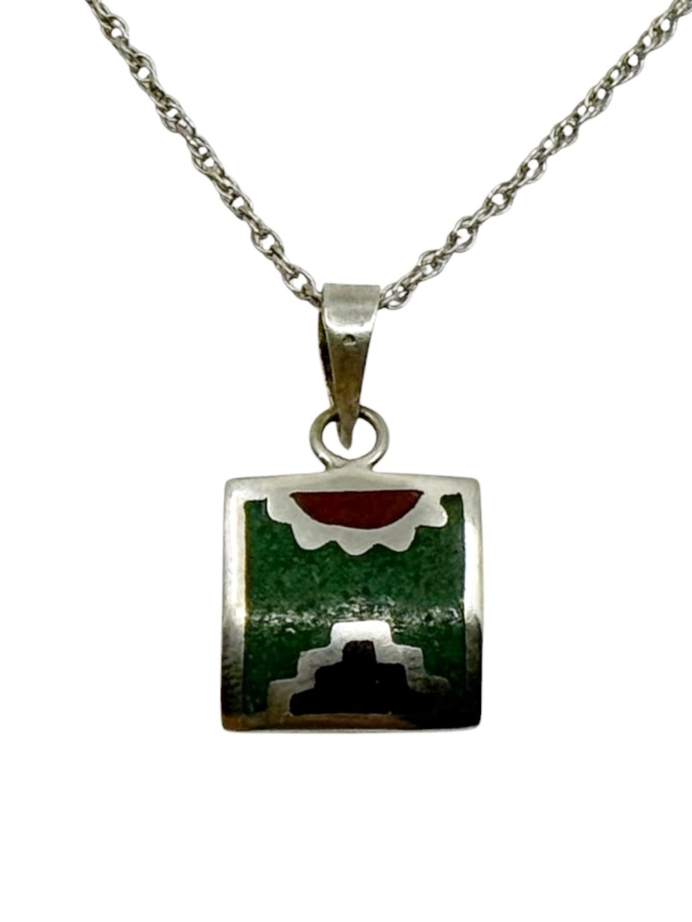 Vintage sterling silver gemstone inlay pendant - GM257